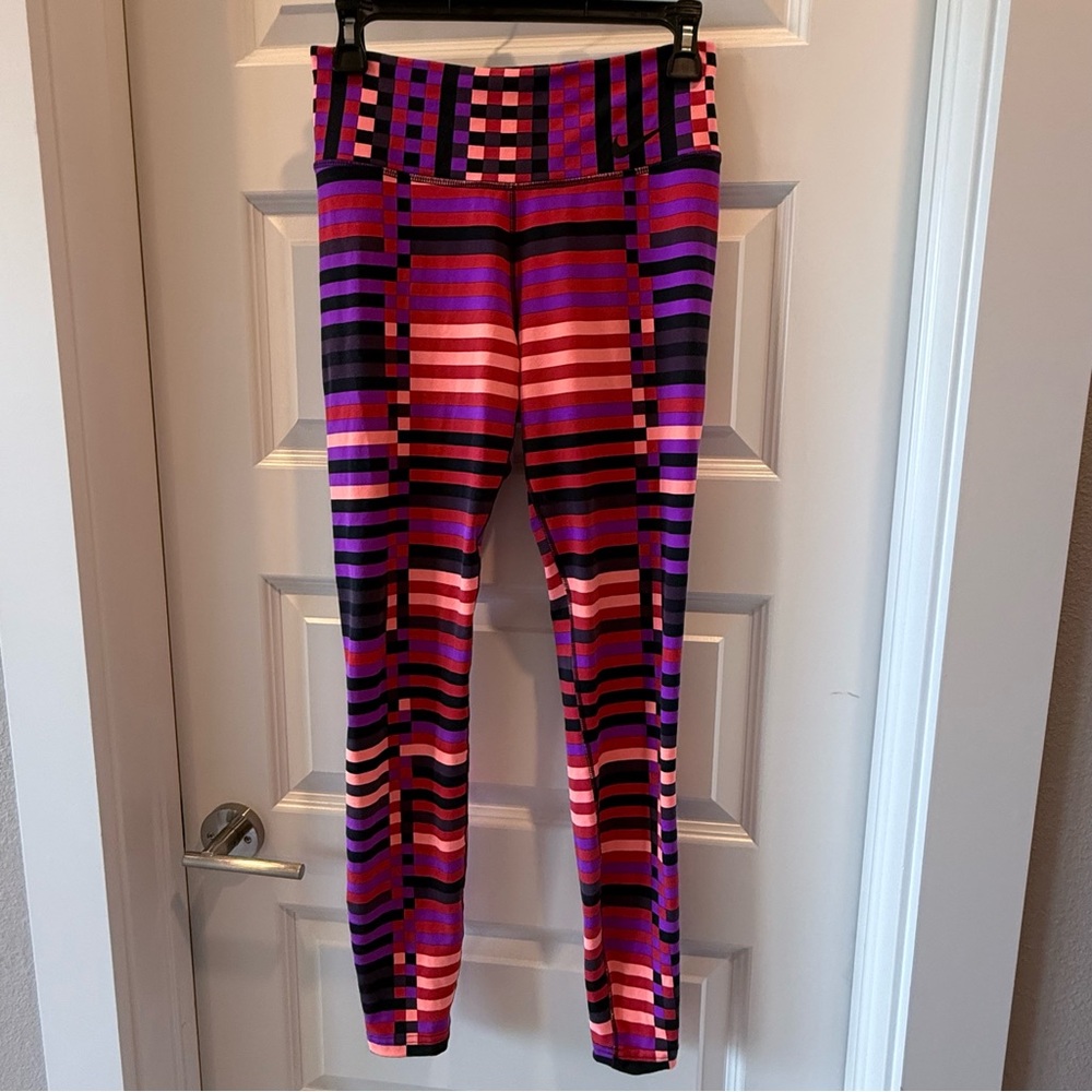 Nike Dri-FIT Checkered Leggings - Purple, Pink, and Orange